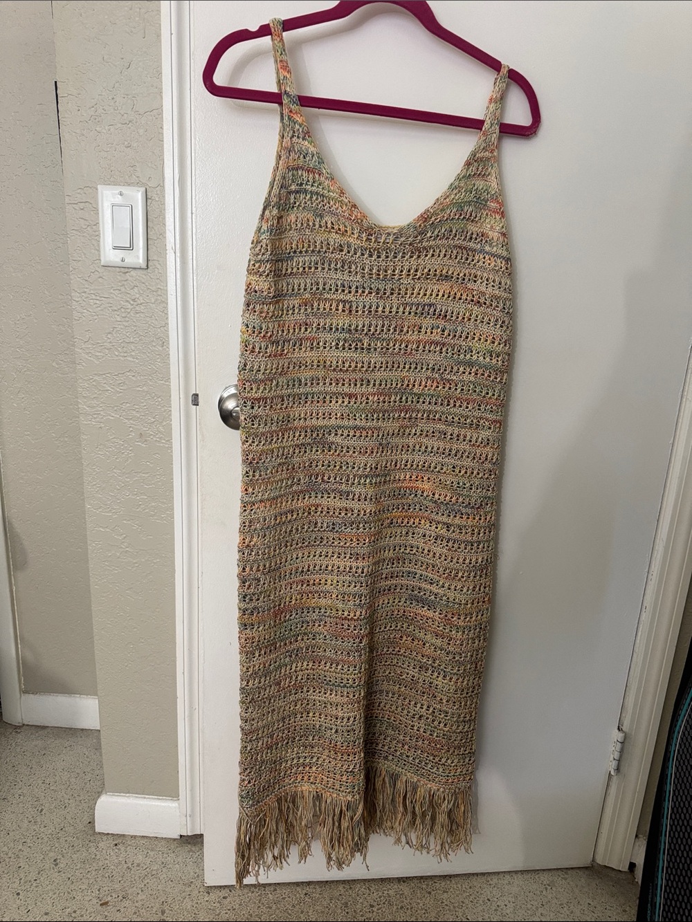 Zara Cream Multi-Tone Crochet Maxi Dress with Fringe